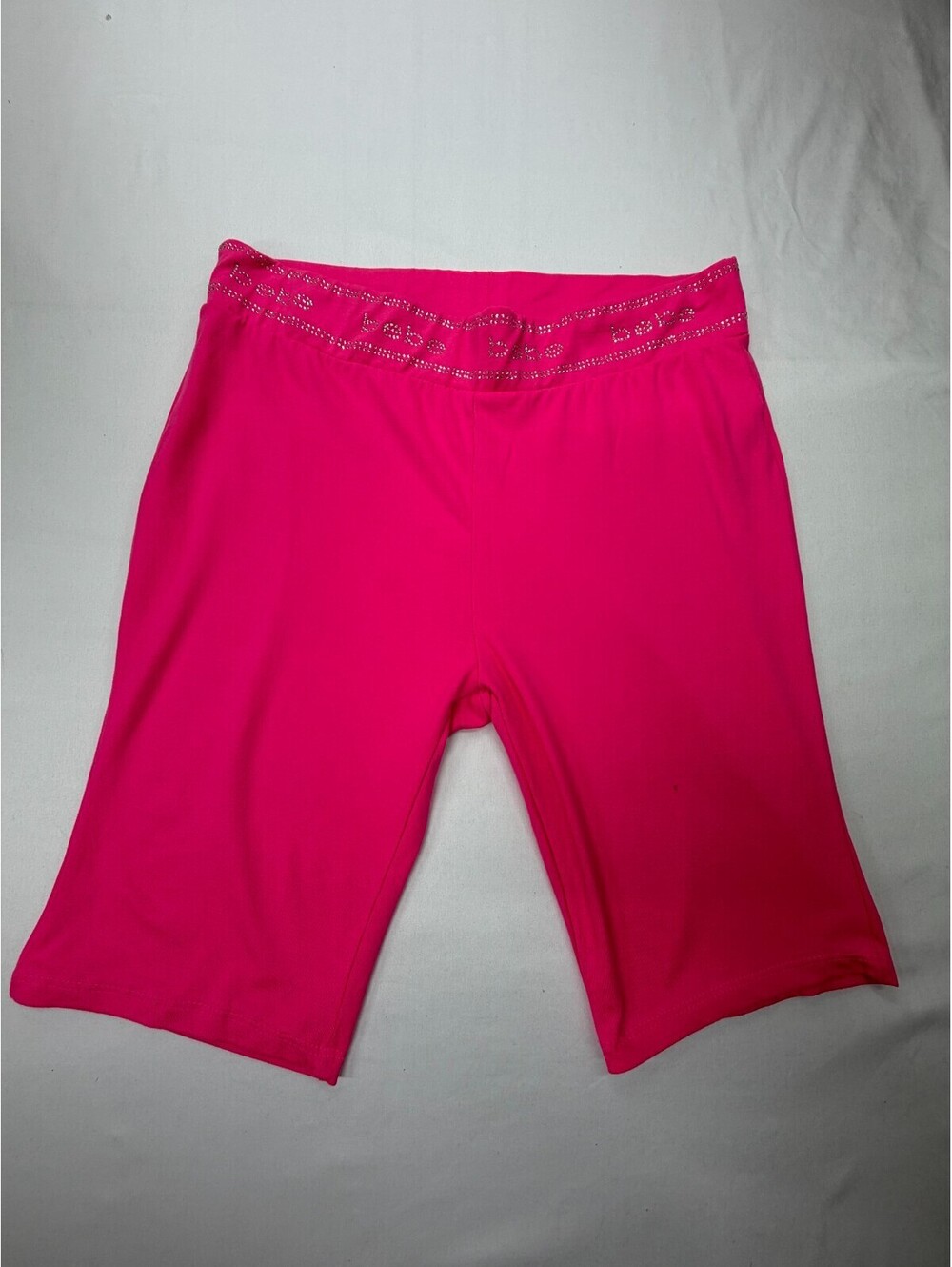 Bebe Women's Biker Shorts Solid Rhinestones Logo Stretch Solid Size L Pink